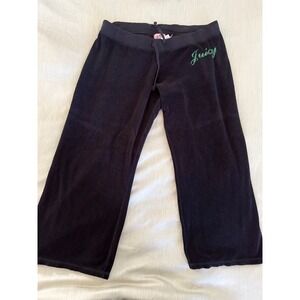 Juicy Couture Velour Wide Leg Track Pants‎ Black Green Script Logo Y2K Vintage L